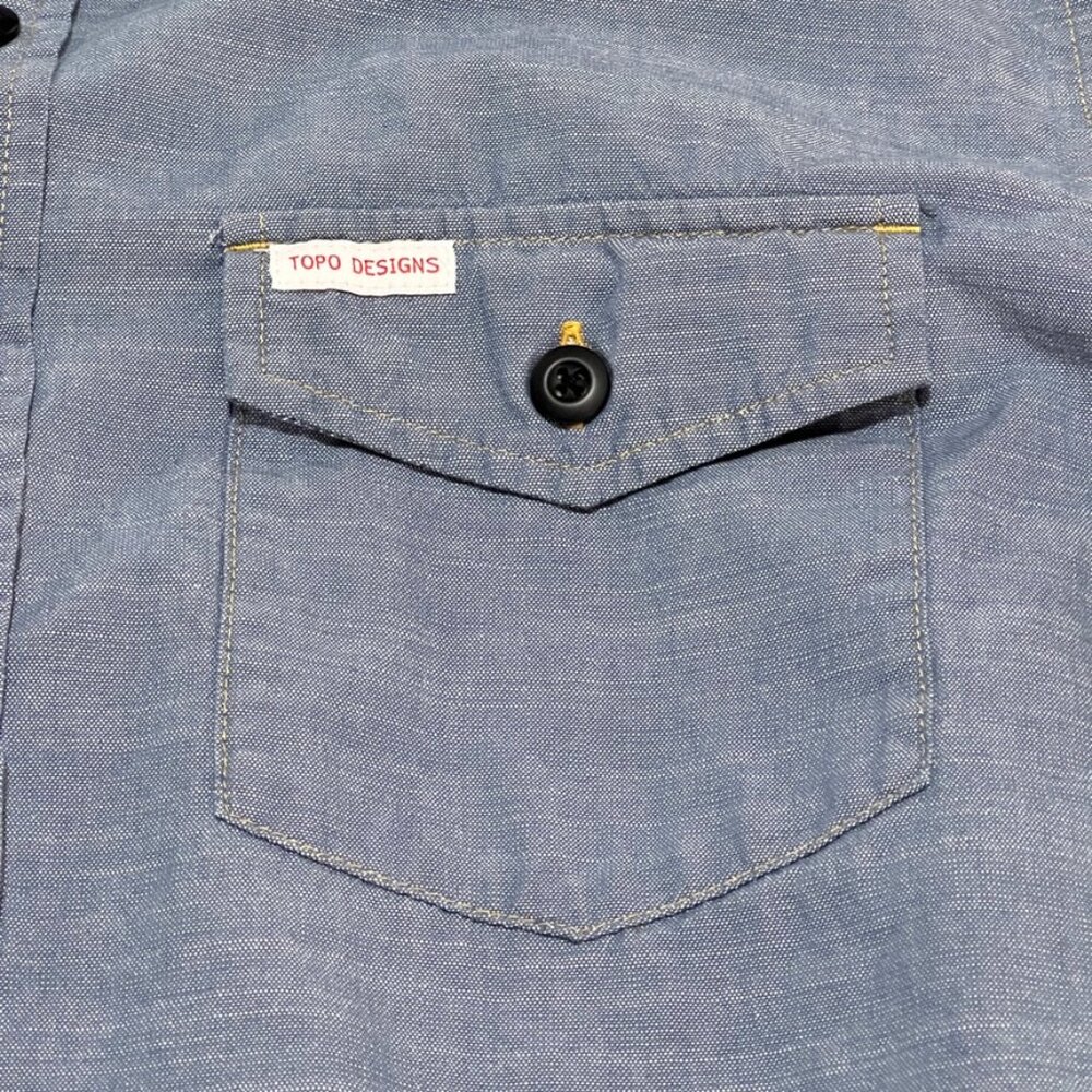Topo Designs Blue Button Down Shirt in size small